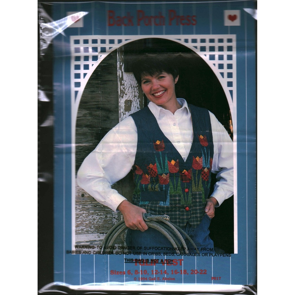Vintage 1994 Back Porch Press Tulip Vest Sewing Pattern Gail Abeloe Size 6-22